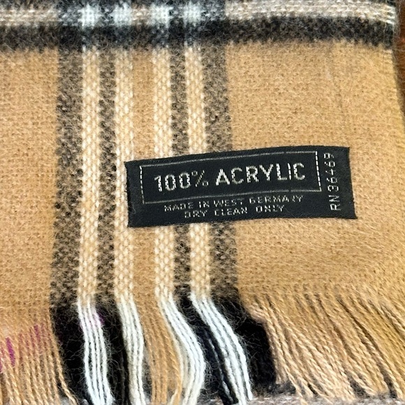 VTG 1970s Tan Bold Check Tartan Plaid 100% Acrylic Scarf West Germany - Picture 3 of 6